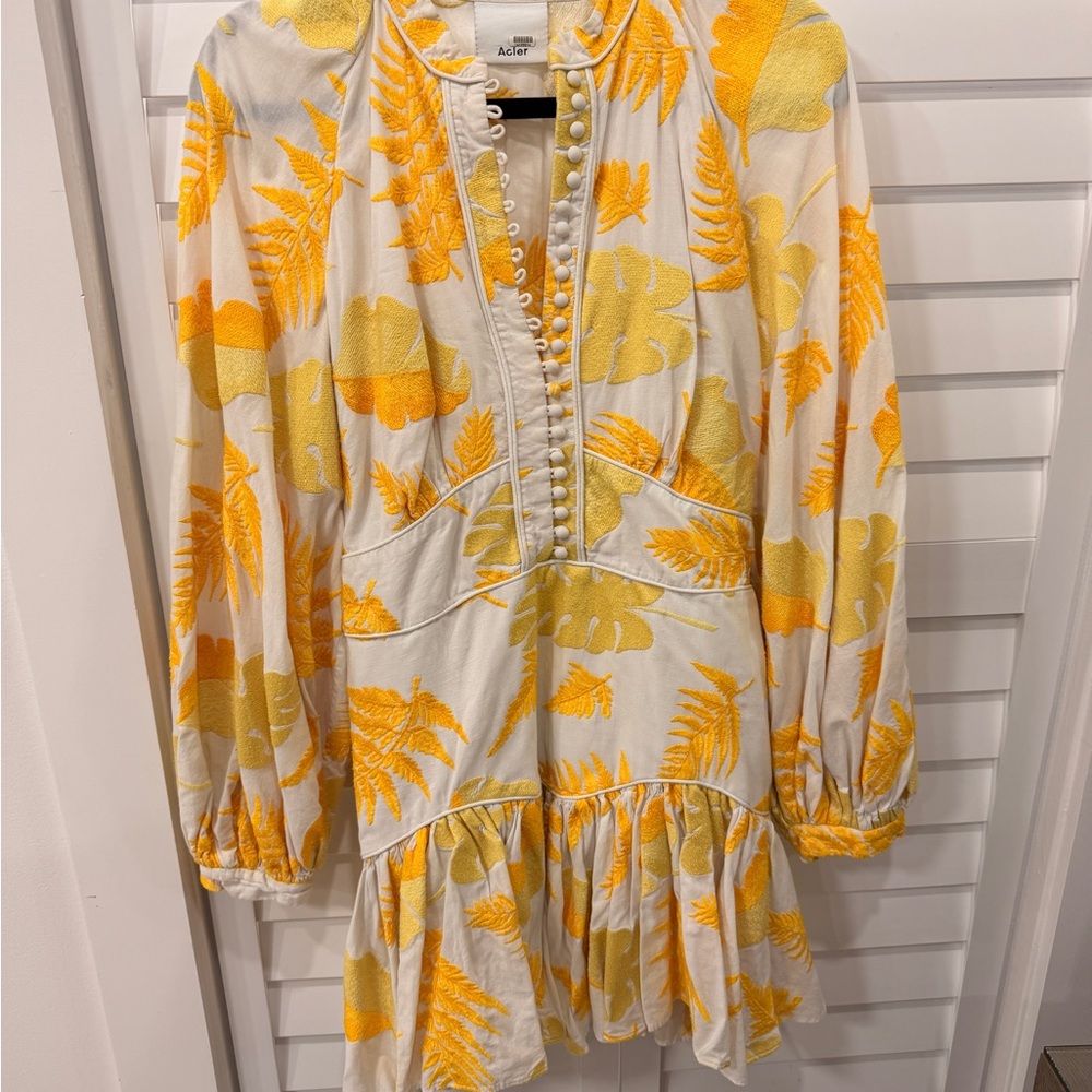 Acler Batista Dress Yellow and Cream Embroidered Dress